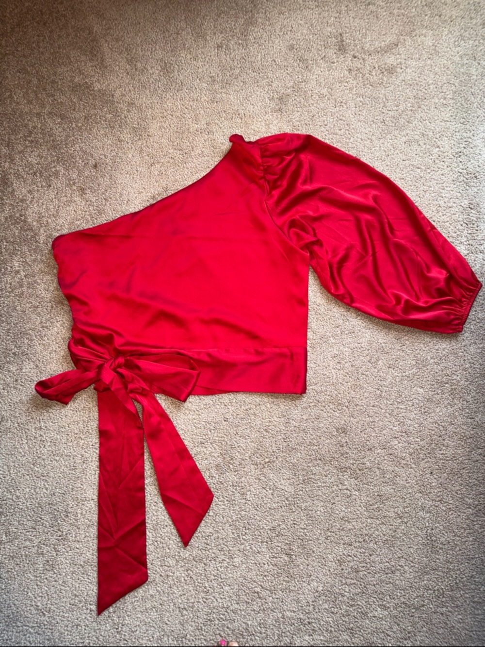 Express One-Shoulder Red Wrap Tie Top